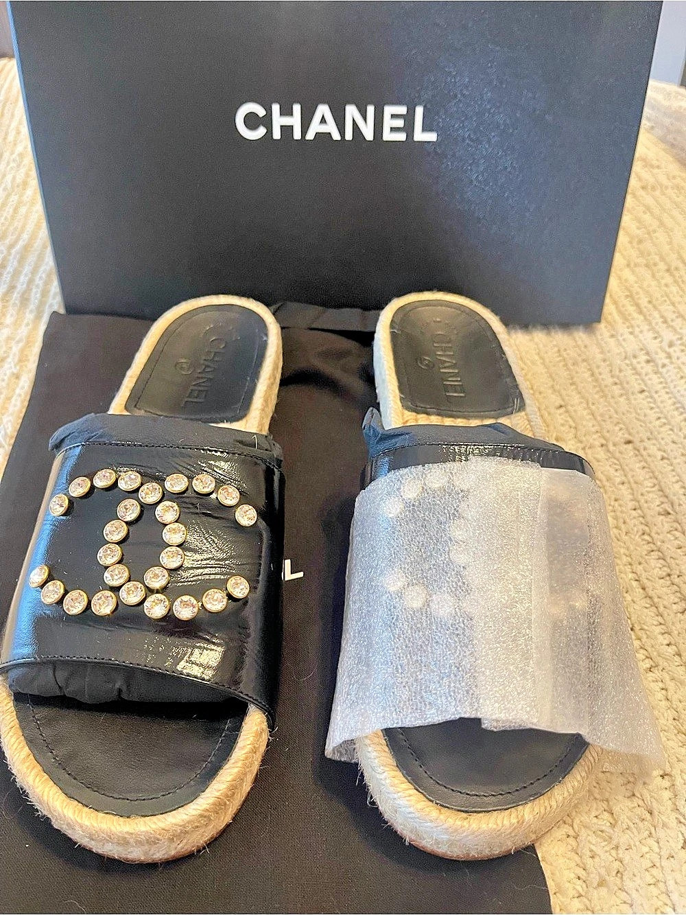 Brand new in box Chanel Embellished Espadrille Slide Sandals
